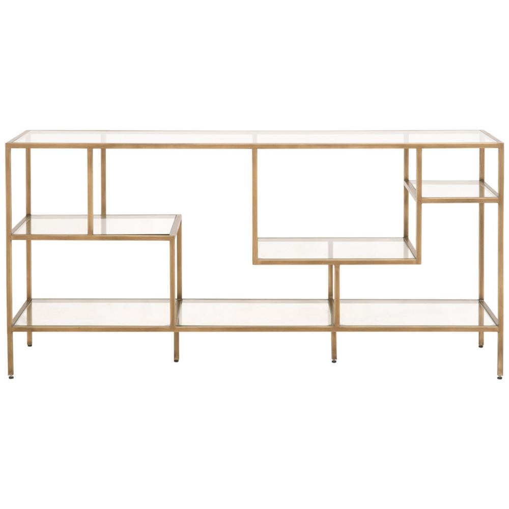 Ava Modern Classic Glass Brass Console Bookcase|
