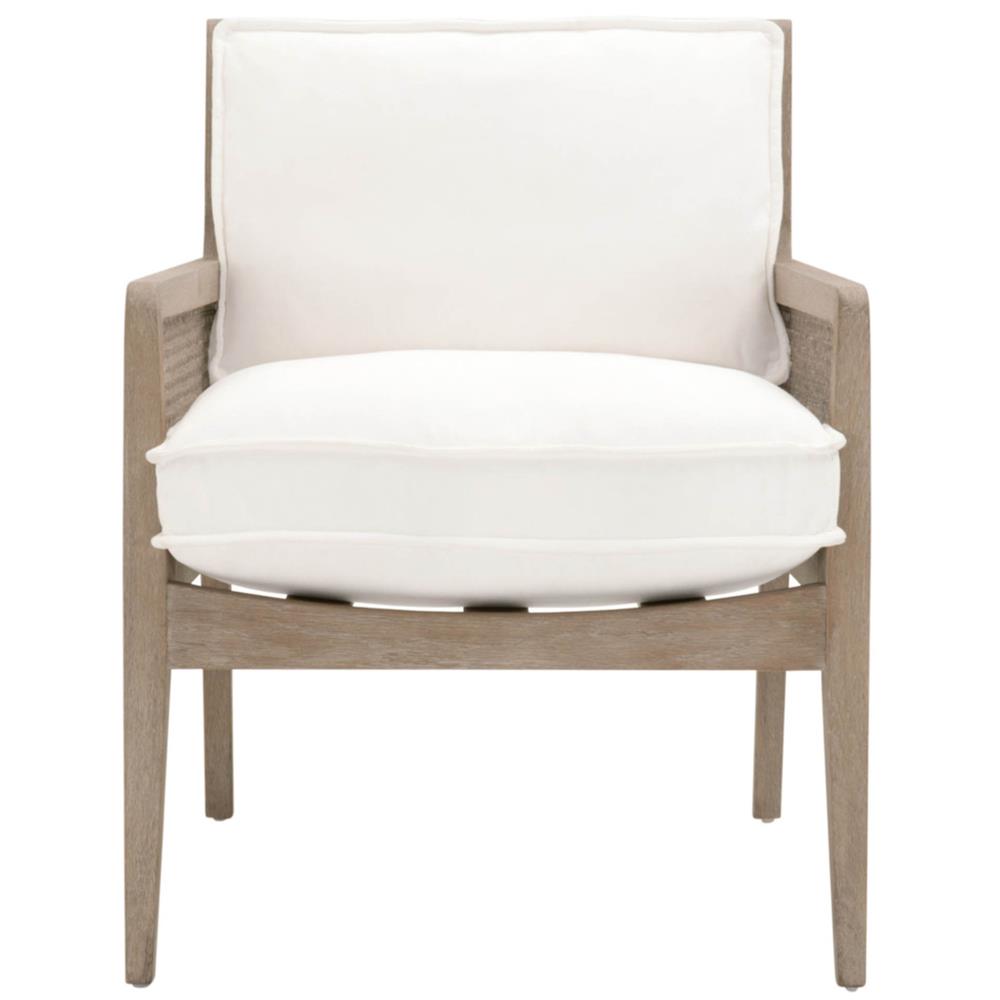 Elias Coastal Beach White Performance Grey Oak Frame Woven Rattan Arm Chair|