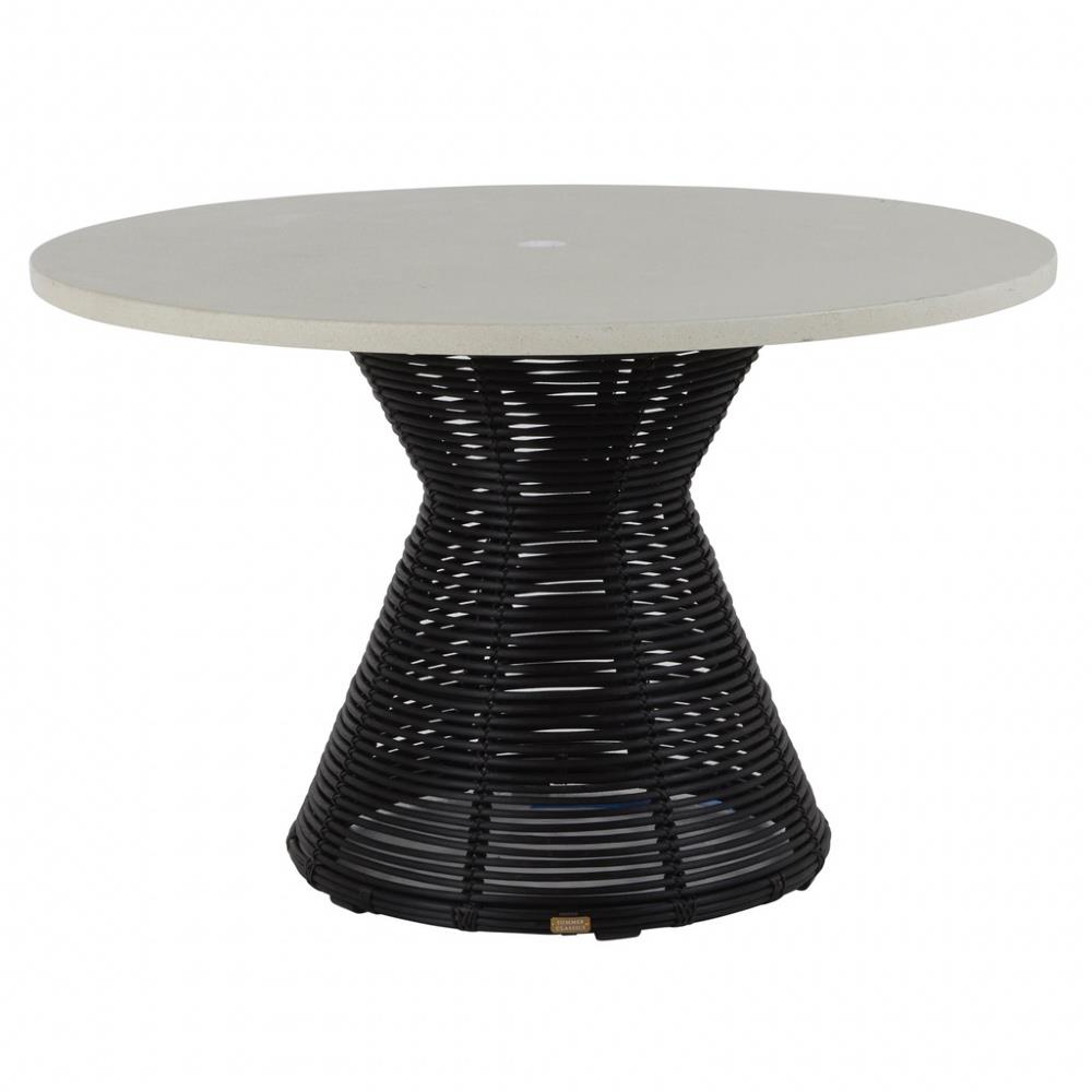 Harris Coastal Beach Stone Top Black Wicker Outdoor Dining Table - 48"W|