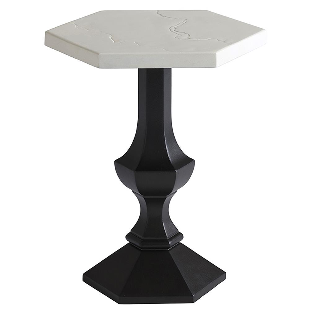 Pavlova French Ivory Stone Top Metal Hexagonal Outdoor Side Table|