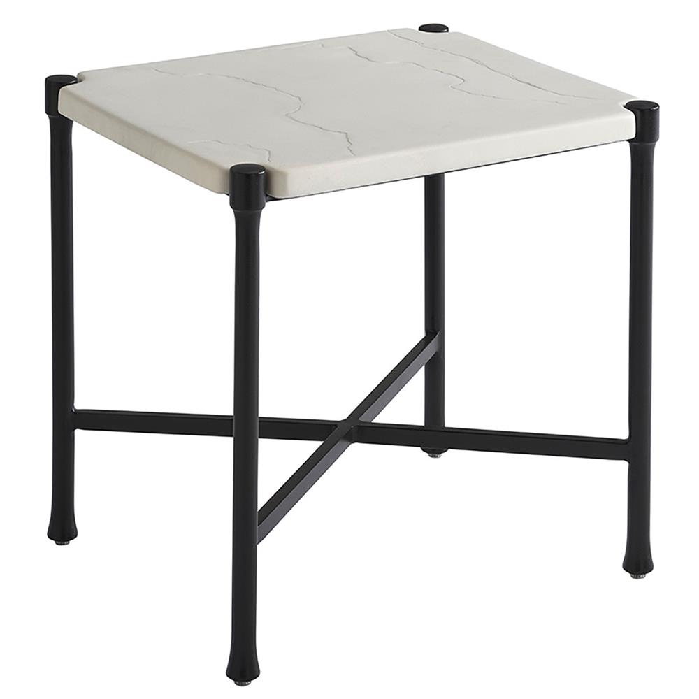 Pavlova French Ivory Stone Top Metal Rectangular Outdoor End Table|