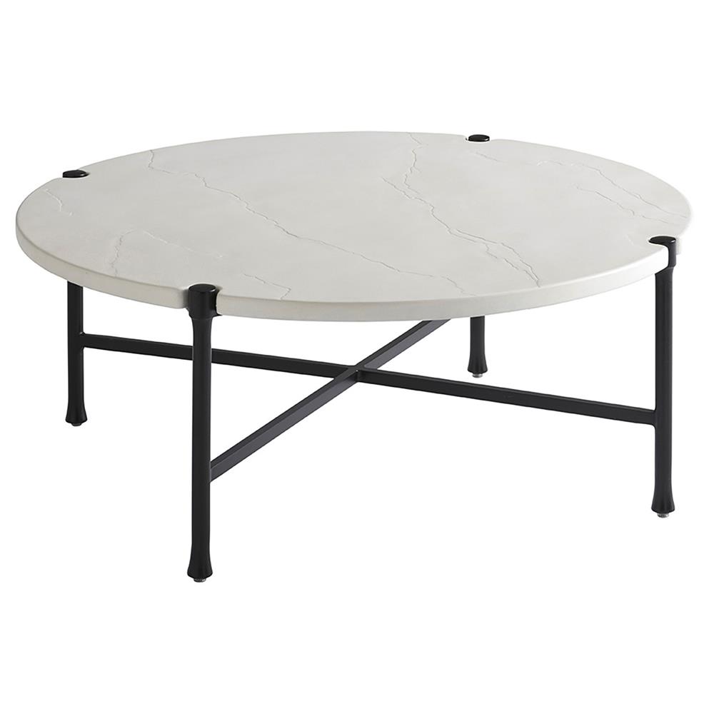 Pavlova French Ivory Stone Top Metal Round Outdoor Coffee Table|