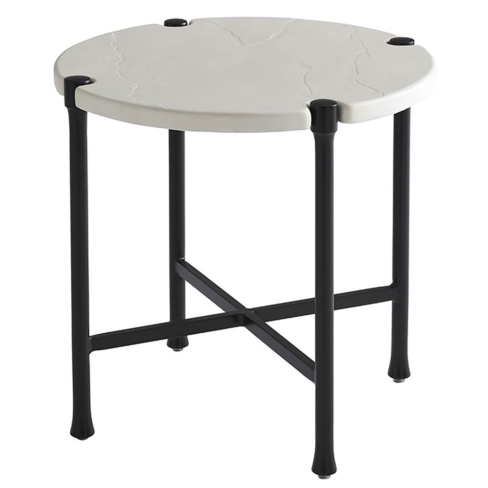 Pavlova French Ivory Stone Top Metal Round Outdoor End Table|