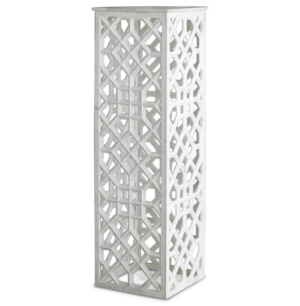 Mamounia Modern Classic White Marble Fretwork Plinth Pedestal - 48"|