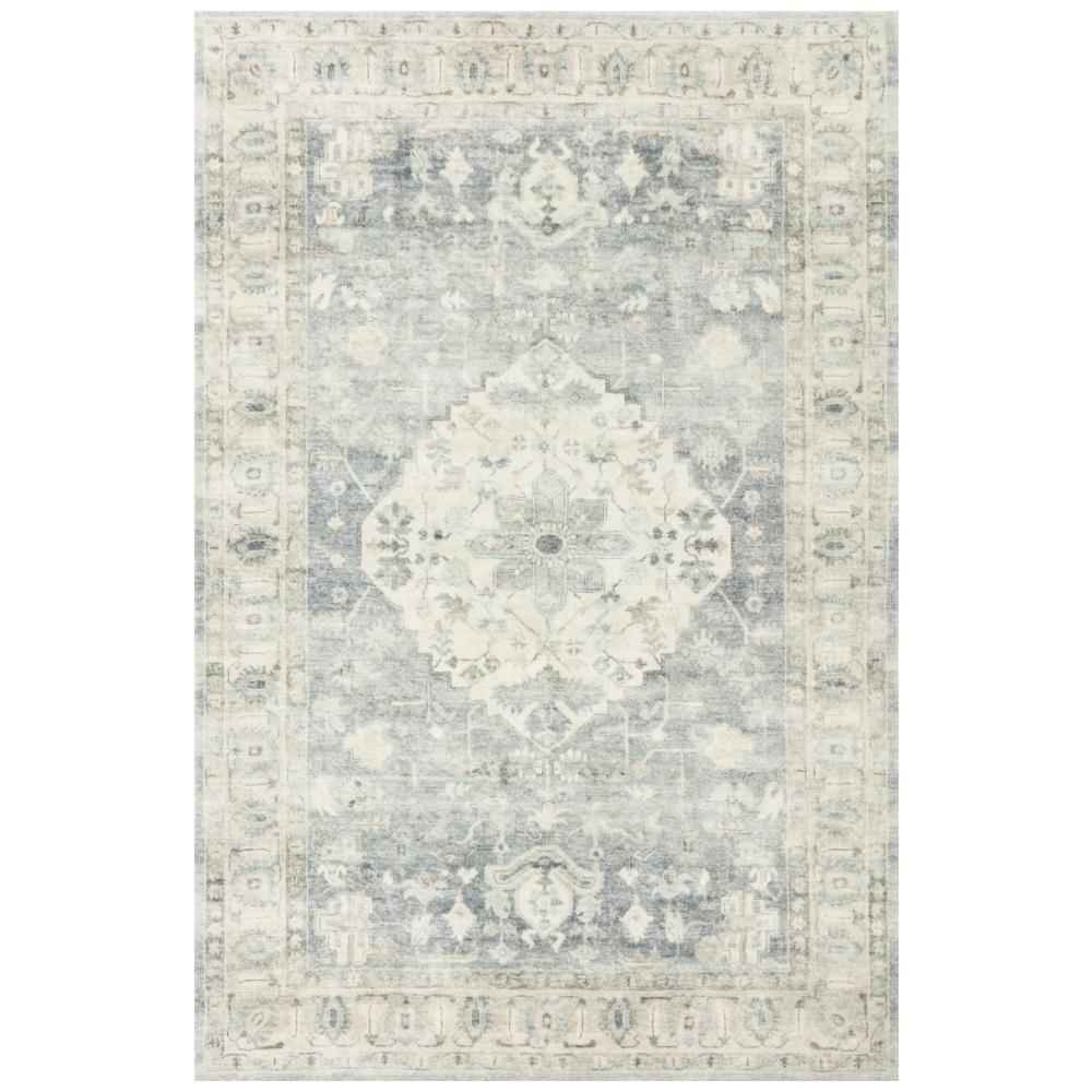 Rosette French Country Blue Medallion Patterned Rug - 5'x7'6"|