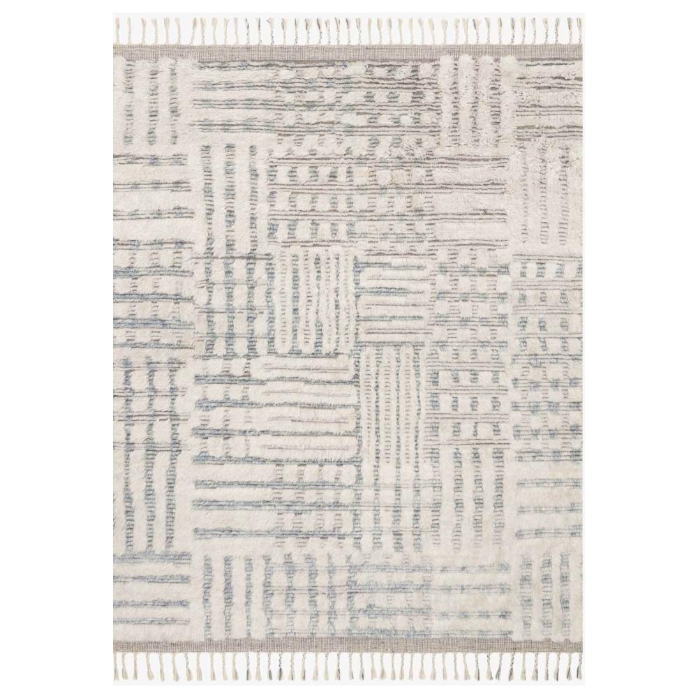 Jaxx Modern Classic Ivory Grey Wool Linear Patterned Shag Rug - 4'x6'|