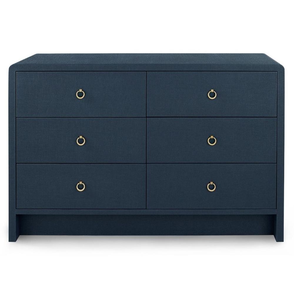 Bryant Coastal Beach | Navy Blue Lacquered Linen Double Dresser | Wood/Metal | Kathy Kuo Home