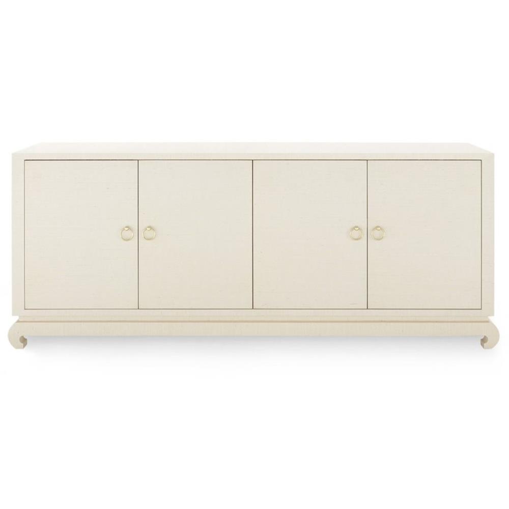 Meredith Modern Classic Beige Grasscloth Wood Media Cabinet|