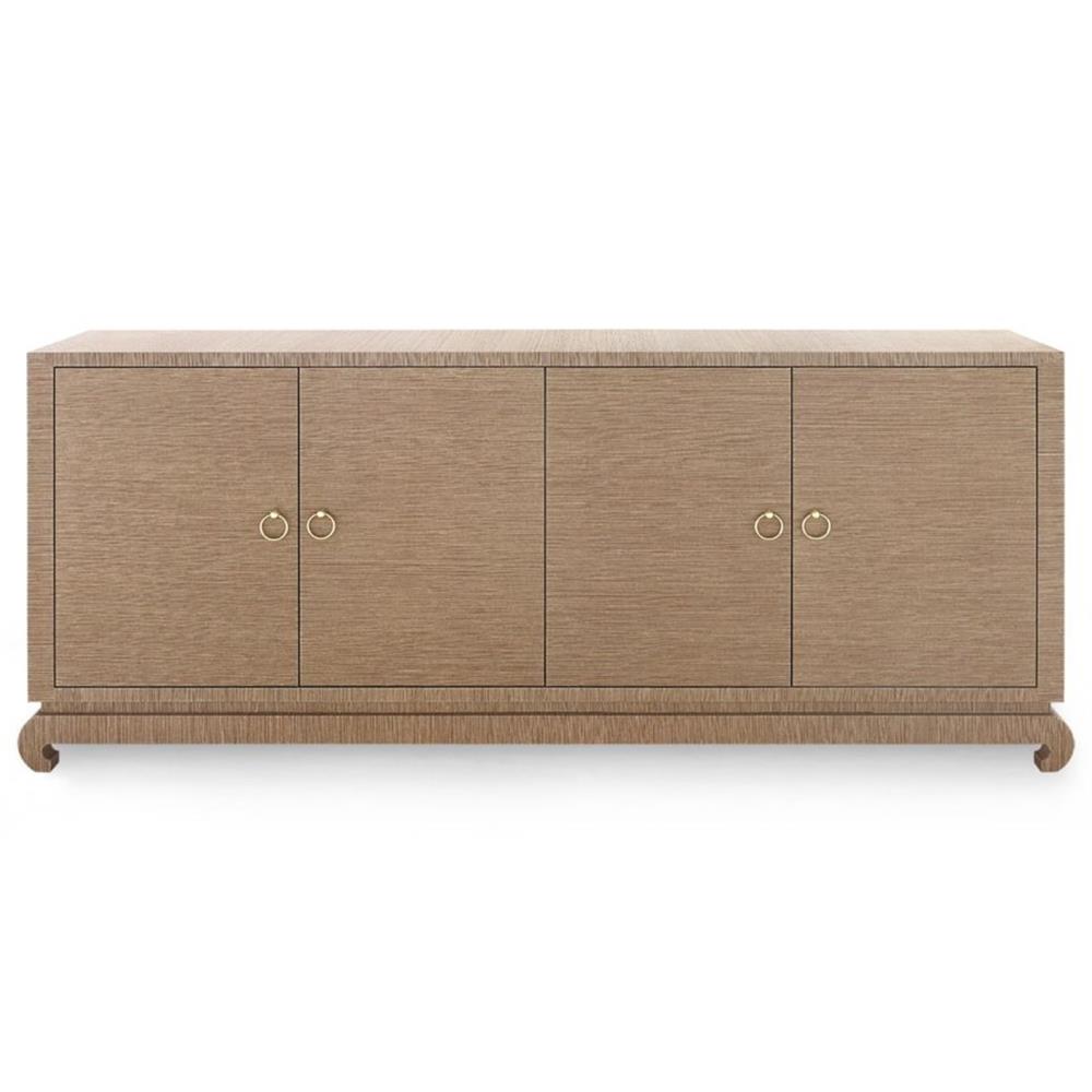 Meredith Modern Classic Brown Grasscloth Wood Media Cabinet|