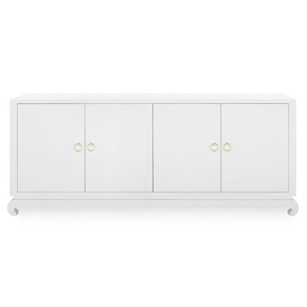 Meredith Modern Classic White Grasscloth Wood Media Cabinet|