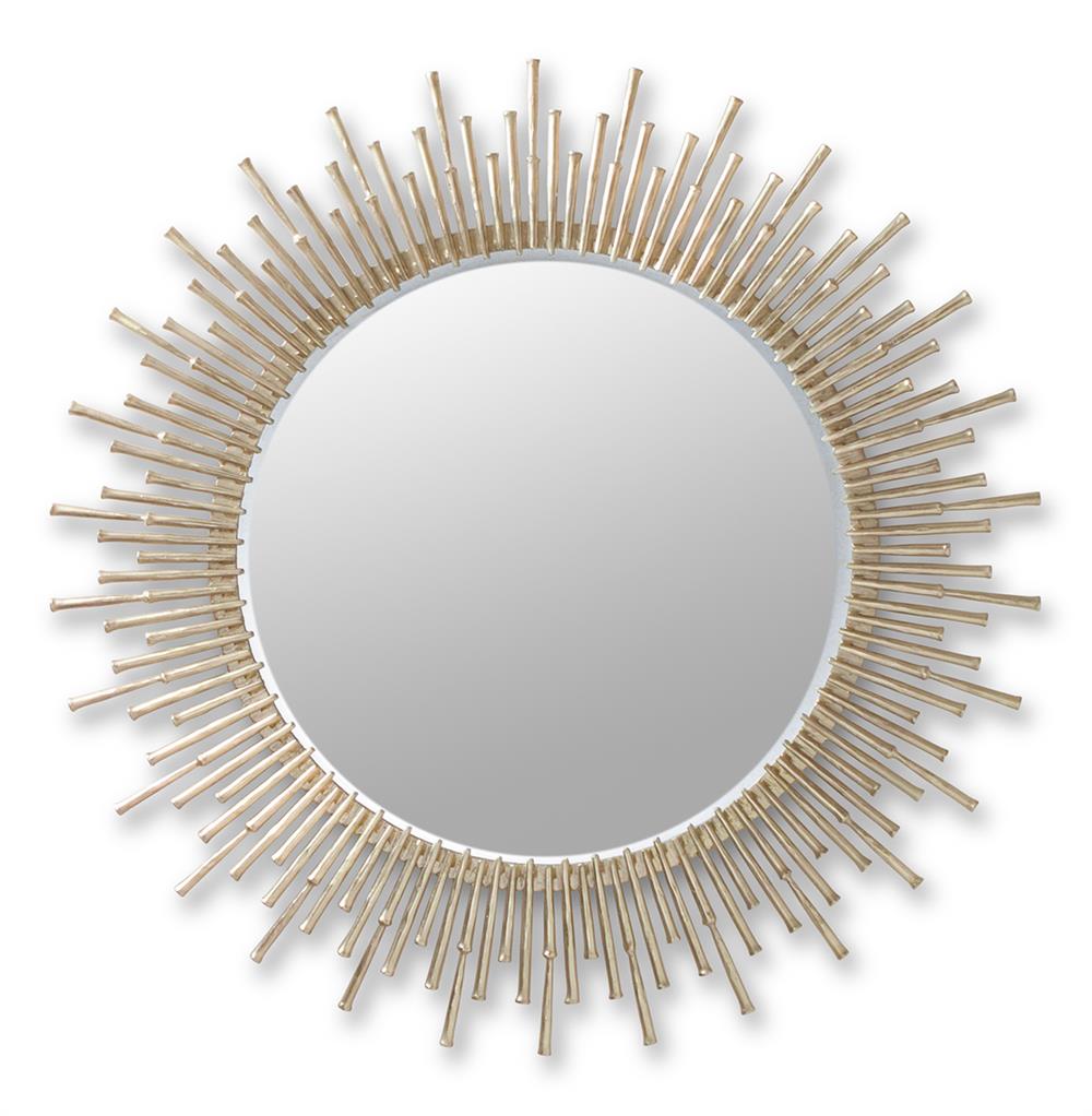 Sunburst Antique Brass Hollywood Regency Round Wall Mirror|