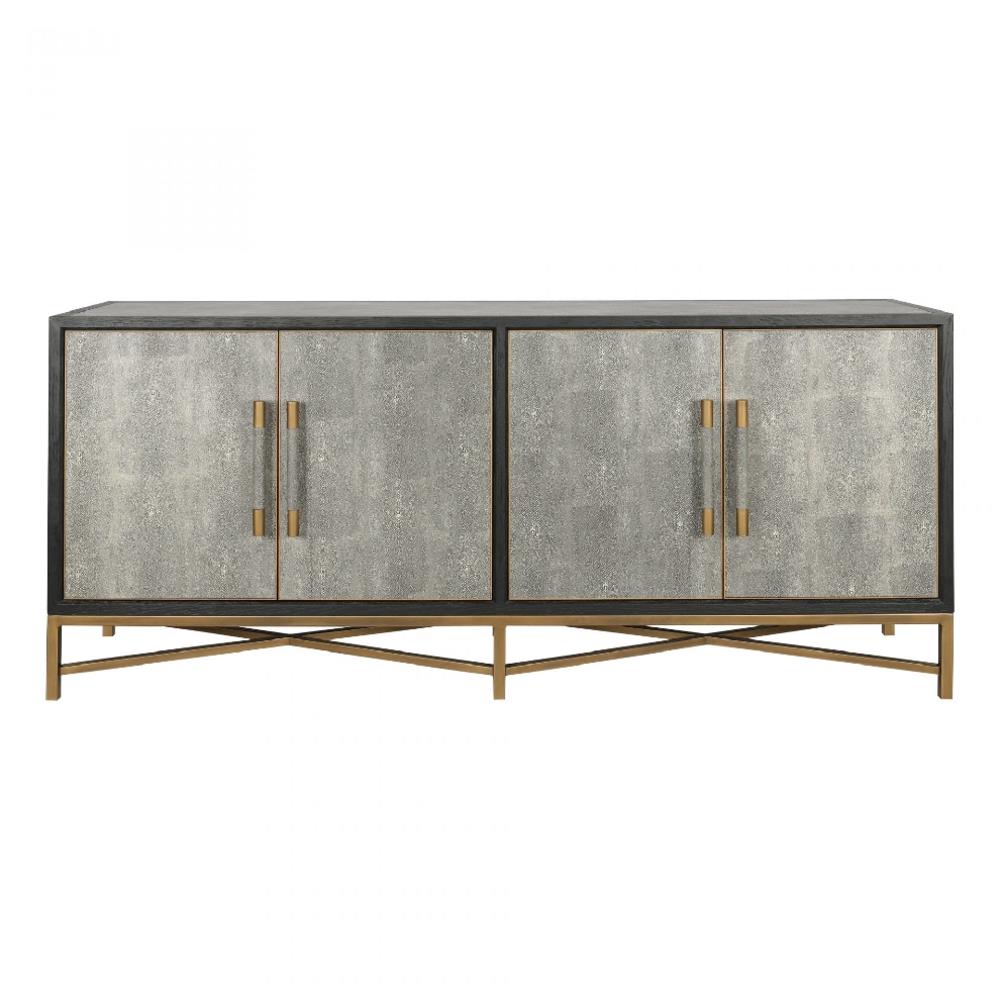 Myla Hollywood Grey Faux Shagreen Wrapped Oak Wood Brass Sideboard