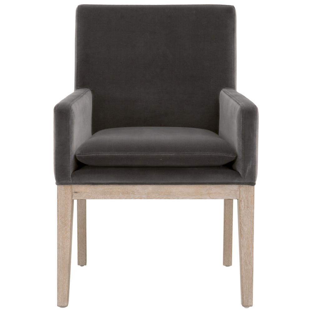 Danielle Modern Classic Grey Velvet Oak Wood Dining Arm Chair|