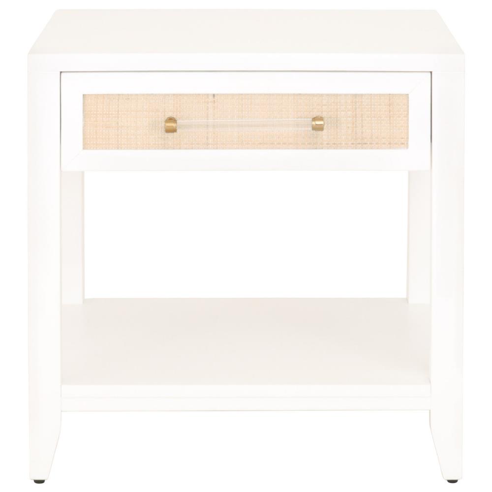 Steven Coastal Beach Natural Rattan White Frame Side Table|