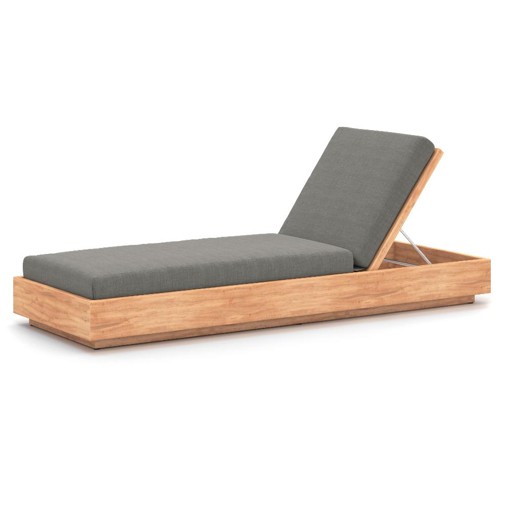 Kisha Modern Classic Black Upholstered Linen Natural Teak Wood Outdoor Chaise|