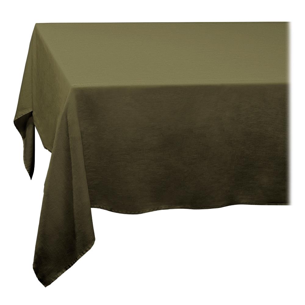 L'Objet Sateen Modern Classic Green Linen Tablecloth - 90" x 70"|