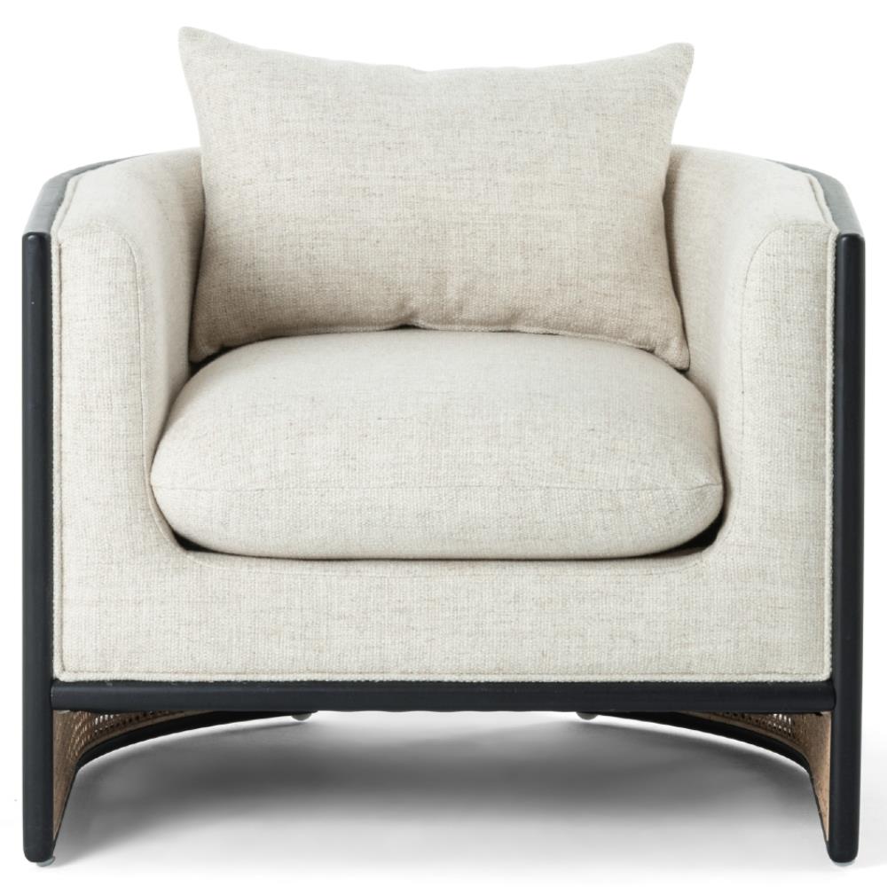 Jun Modern Cream Performance Upholstered Cushion Black Wood Cane Arm Chair|