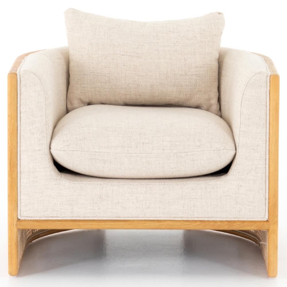 Jun Modern Cream Performance Upholstered Cushion Brown Wood Cane Arm Chair|