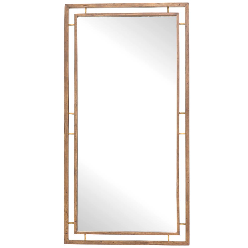 Belle Rustic Lodge Brass Acacia Wood Floor Mirror|