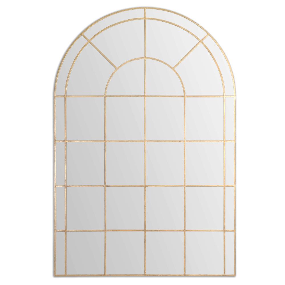 Anthony French Country Gold Metal Arch Windowpane Floor Mirror|