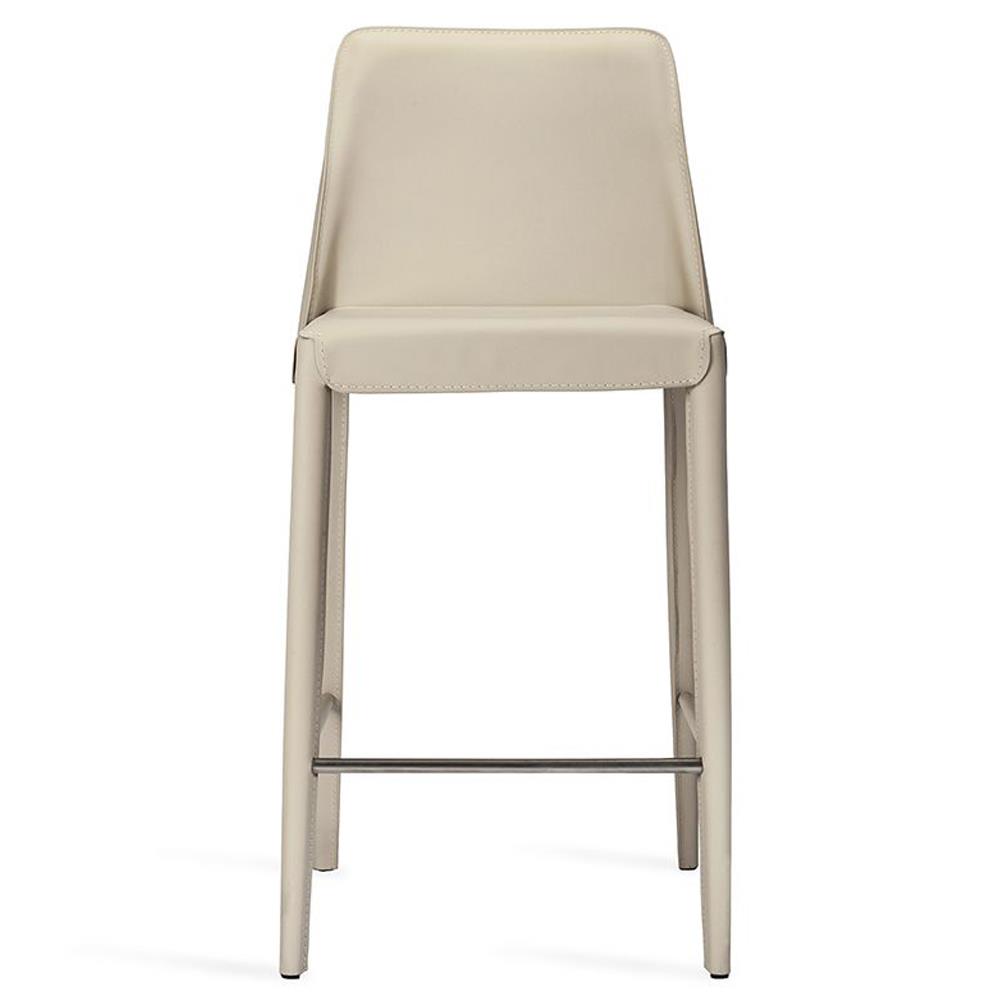 Malin Modern Classic Beige Leather Upholstered Nickel Steel Counter Stool|