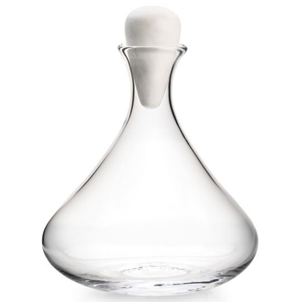 Simon Pearce Vintner Modern Clear Glass Wine Decanter with Marble Stopper|