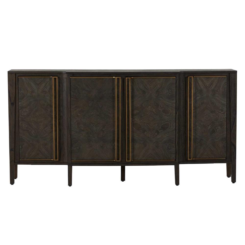 Fitzgerald Modern Classic Dark Brown Burl Wood Brass Sideboard|