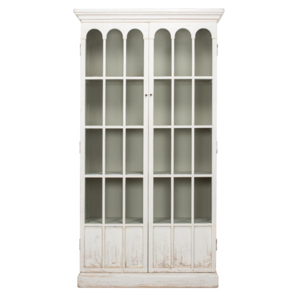 Audrey French Country Clear Glass Door Whitewashed Pine Wood Display Case|