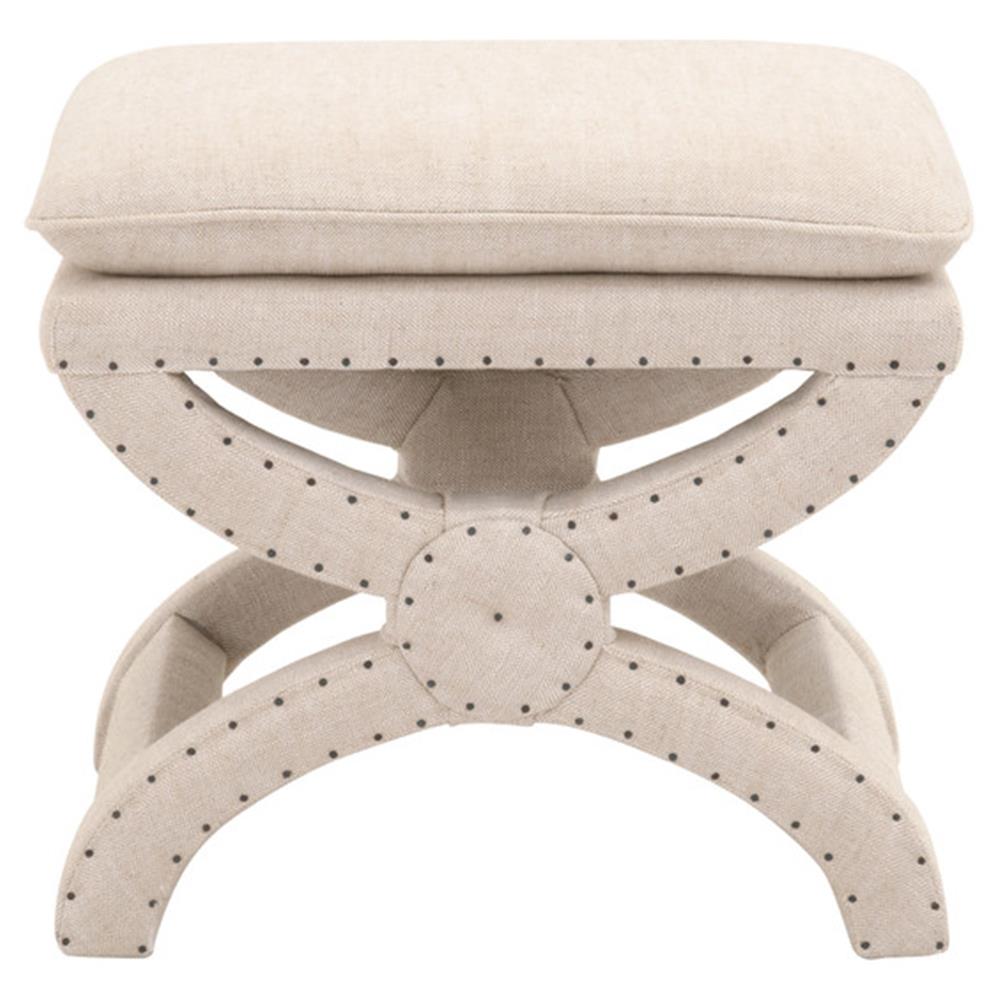 Greta Modern Classic Cream Upholstered Curved Wood Base Stool|