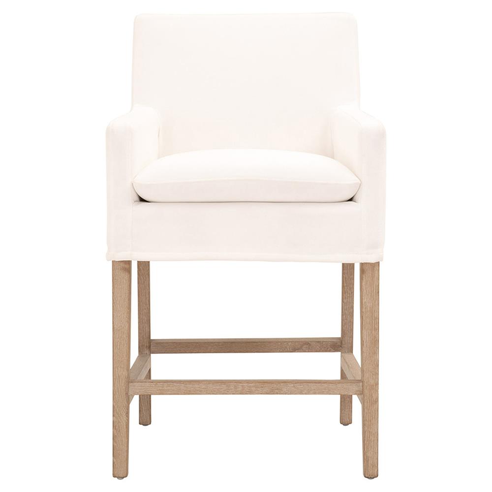 Danielle Modern Classic White Performance Slipcover Oak Wood Counter Stool|