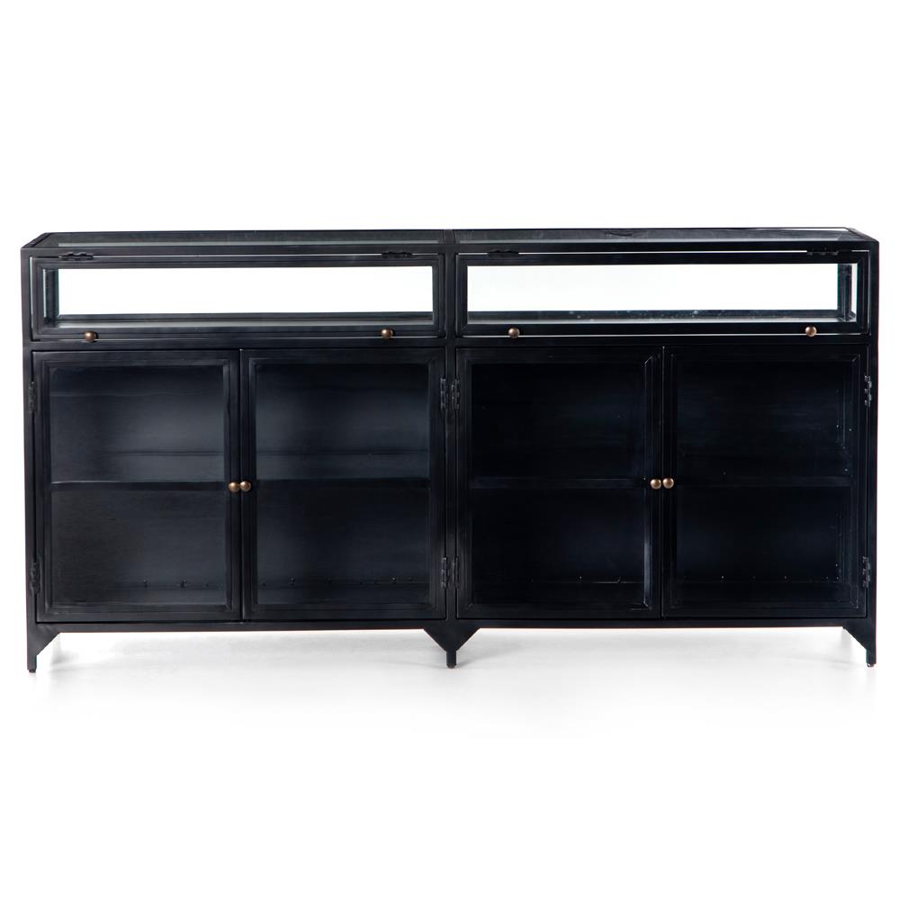 Katren Industrial Loft Clear Tempered Glass Top Black Iron Sideboard|