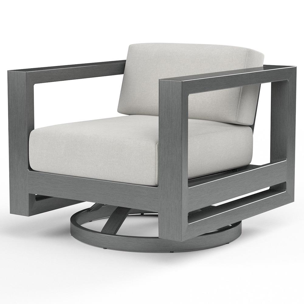 Finn Mid Century Grey Sunbrella Swivel Outdoor Lounge Arm Chair|