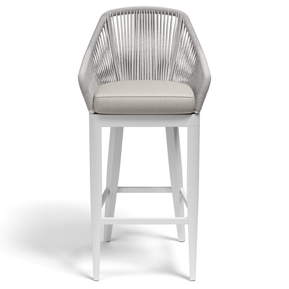 Mateo Coastal Woven Silver Rope Performance Aluminum Outdoor Bar Stool|