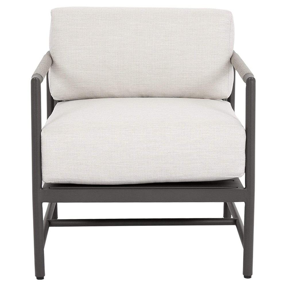 Aurora Mid Century Grey Aluminum Sunbrella Outdoor Lounge Arm Chair|