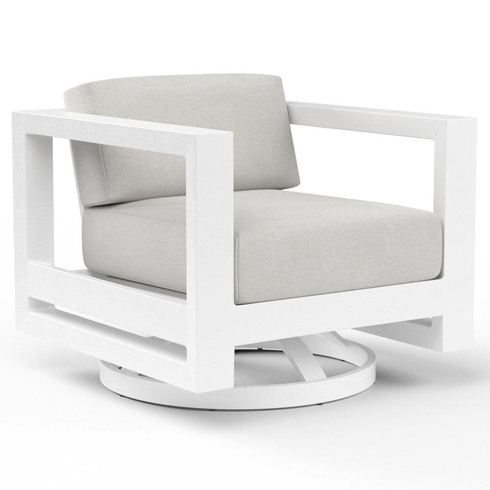 Roman Industrial White Aluminum Sunbrella Outdoor Swivel Arm Chair|