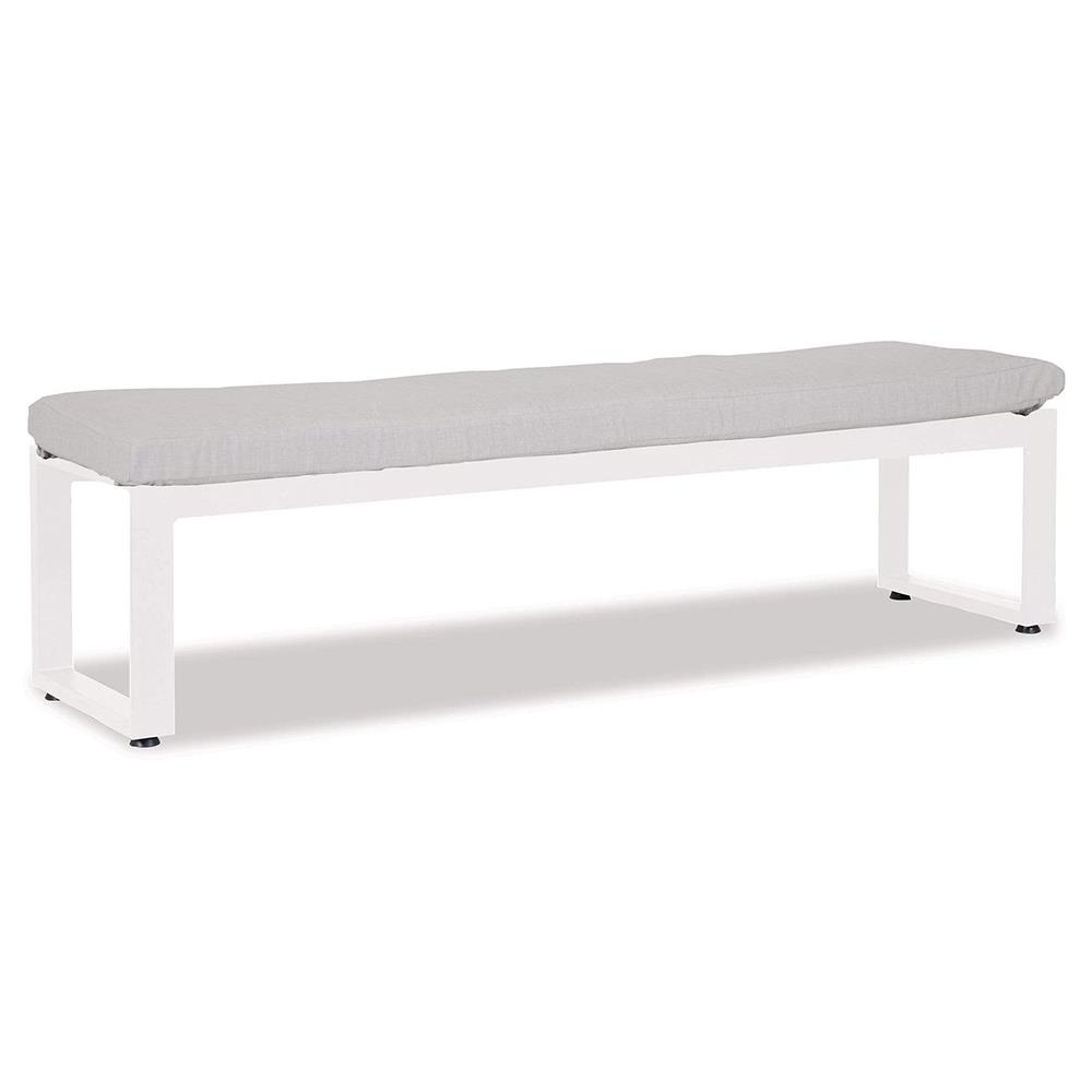 Roman Industrial White Aluminum Sunbrella Outdoor Dining Bench|
