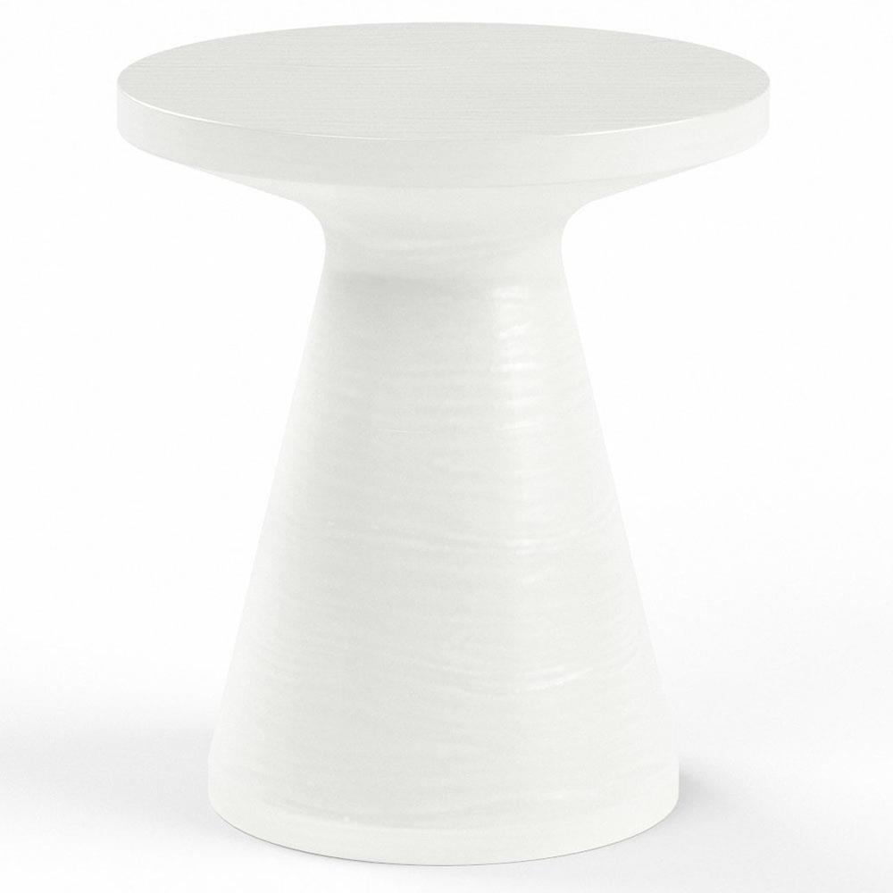 Charlie Modern White Glass Fiber Concrete Round Outdoor Side End Table|