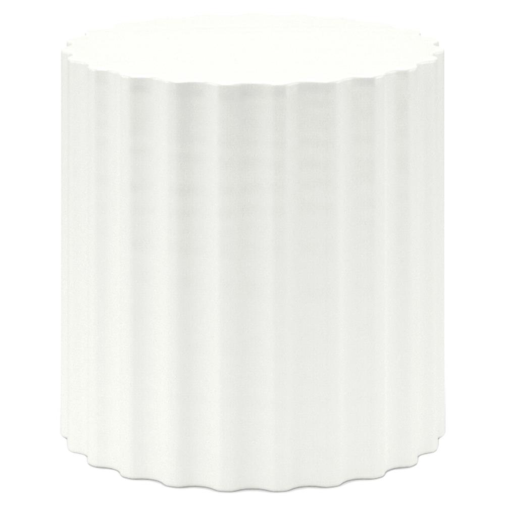 Priya Modern Classic Bone White Concrete Fluted Drum Outdoor End Table|