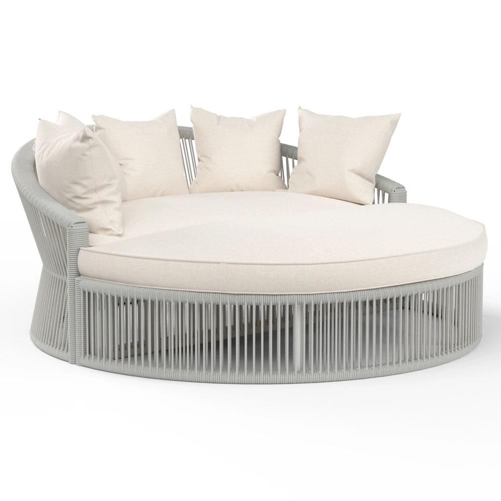 Mateo Coastal Sunbrella Silver Grey Aluminum Round Outdoor Daybed|