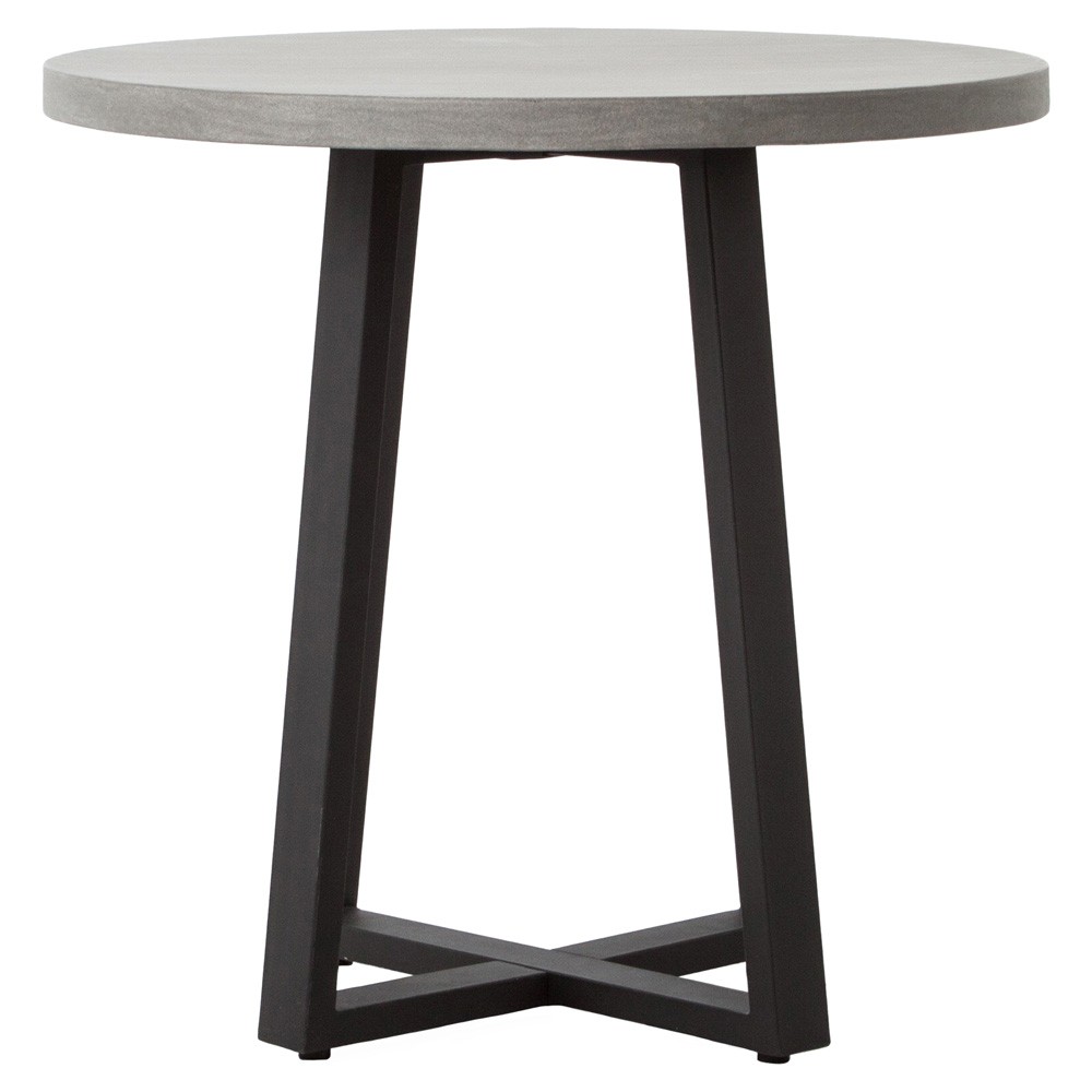 Maceo Modern Grey Stone Black Iron Round Outdoor Bistro Dining Table - Small - 31.5"W|