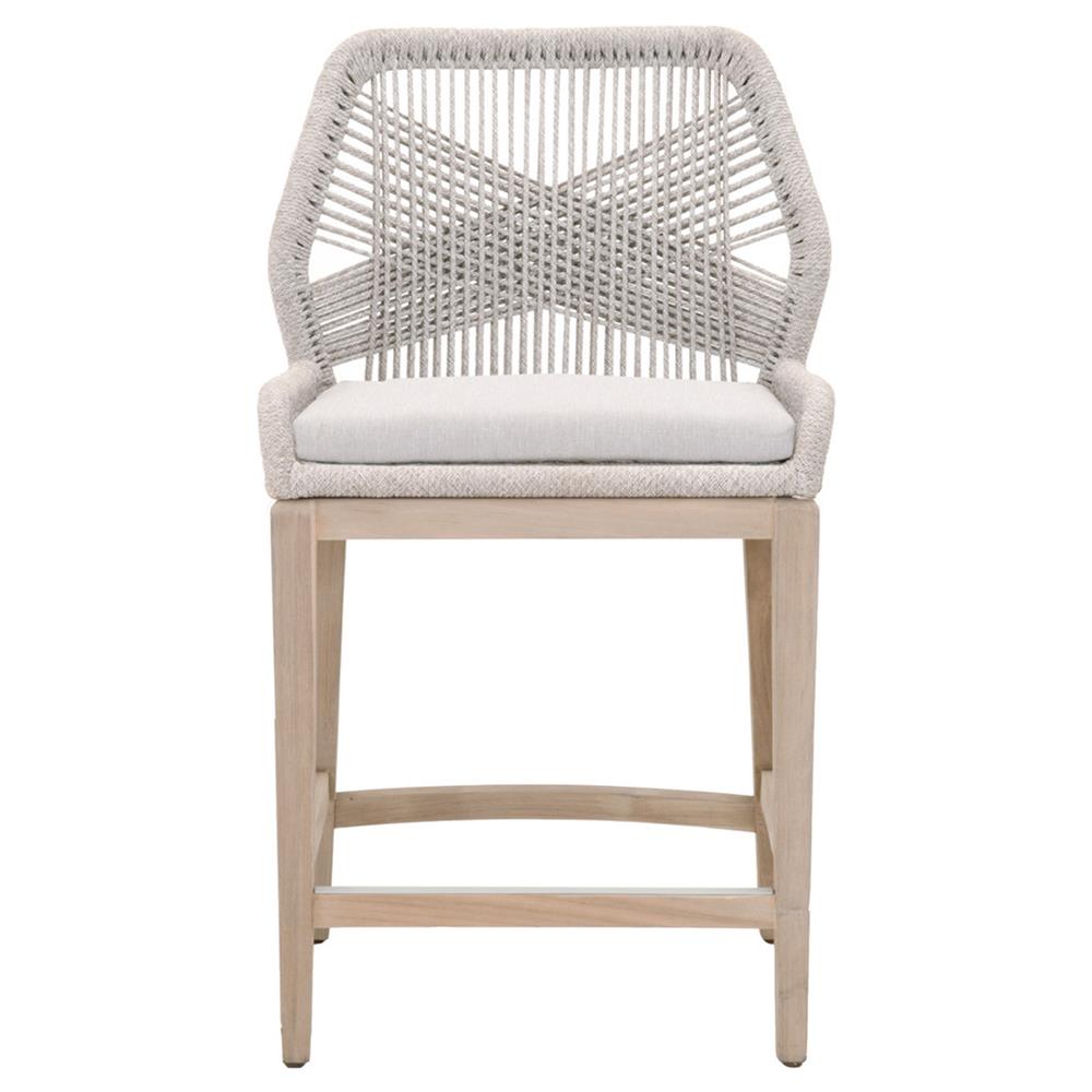 Lorry Coastal Beach Taupe Woven Rope Grey Teak Outdoor Counter Stool|