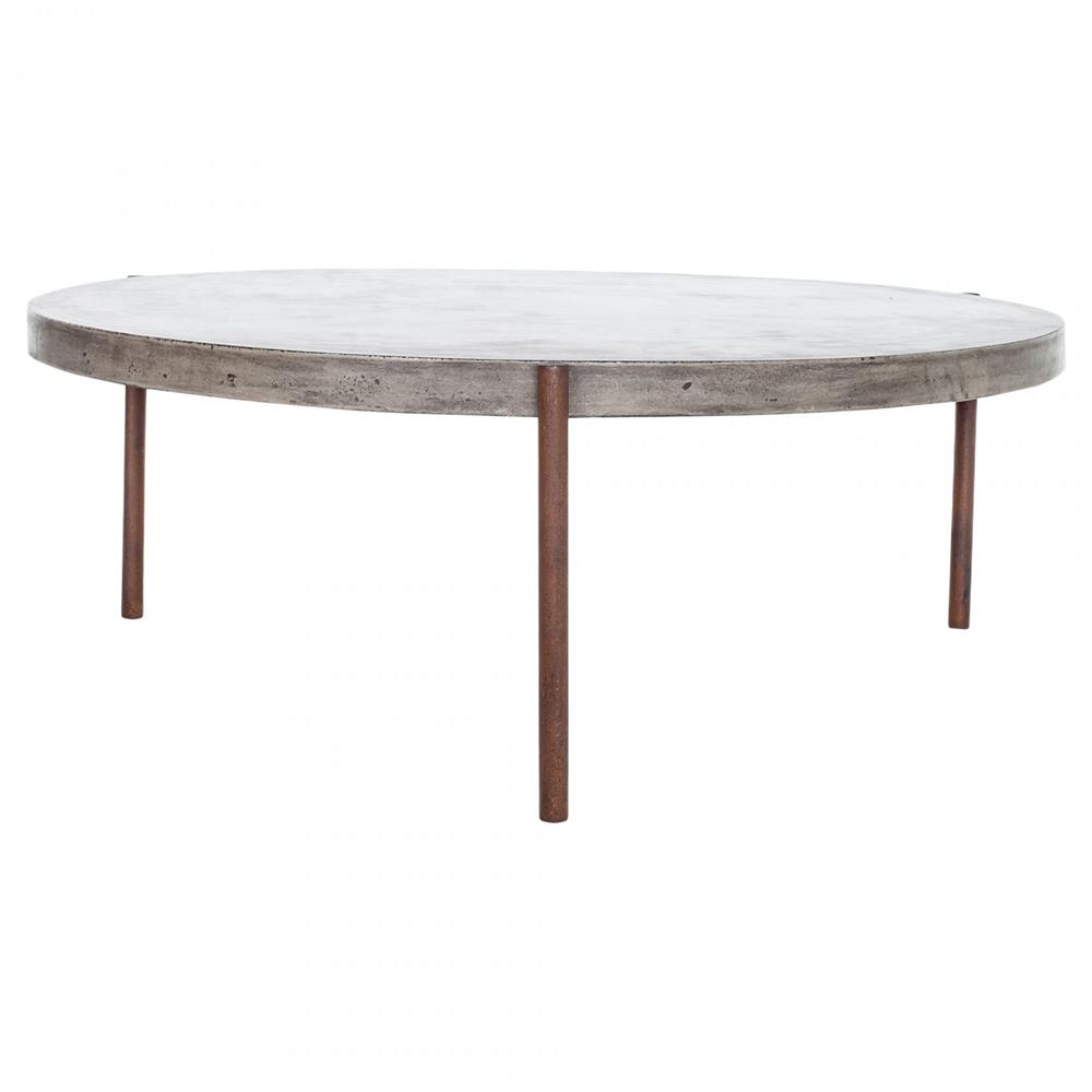 Memphis Industrial Grey Concrete Brown Metal Classic Round Outdoor Coffee Table|
