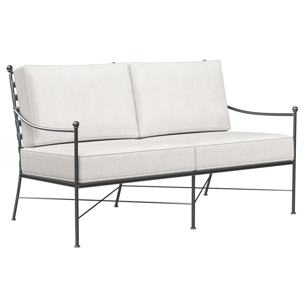 Aurore French White Canvas Cushion Metal Outdoor Loveseat|