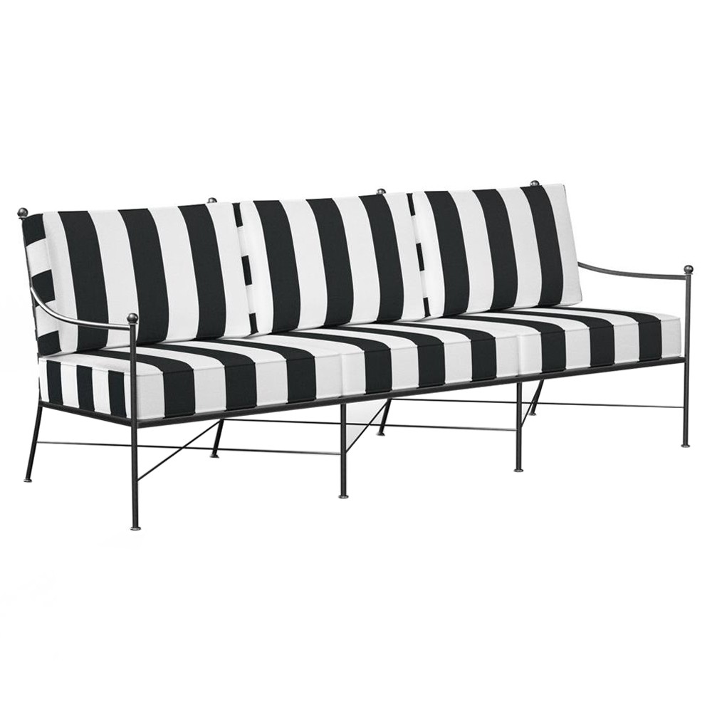 Aurore White Black Stripe Cabana Cushion Metal Outdoor Sofa|