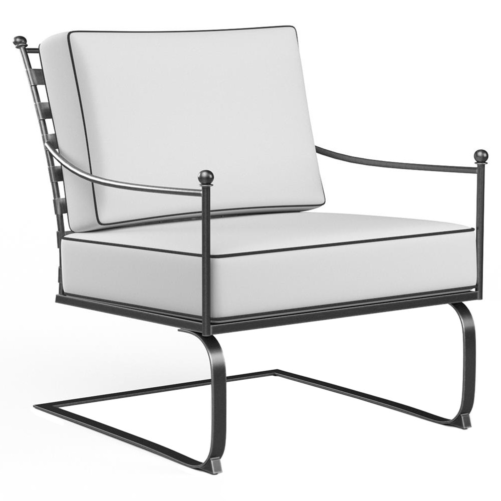 Aurore Cream Cushion Black Welt Metal Rocking Outdoor Club Chair|