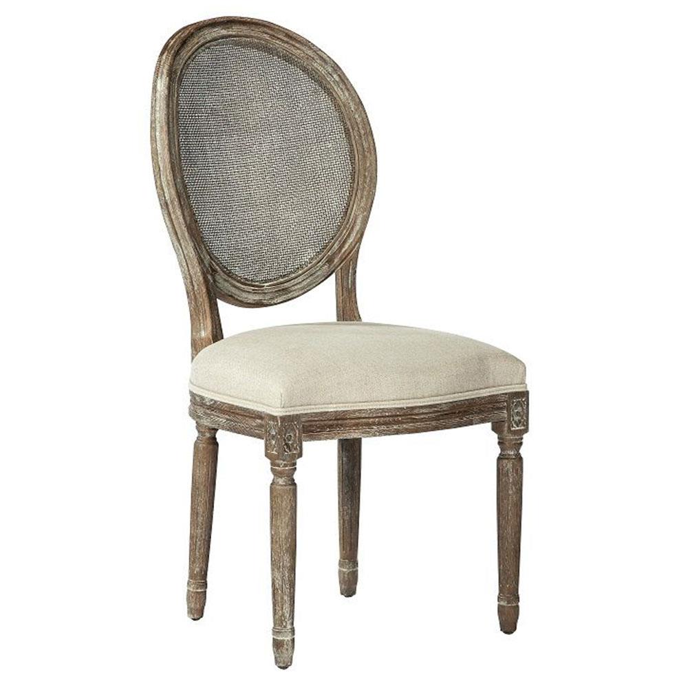 Rene French Country Grey Oak Wood White Upholstered Seat Cushion Side Chair|