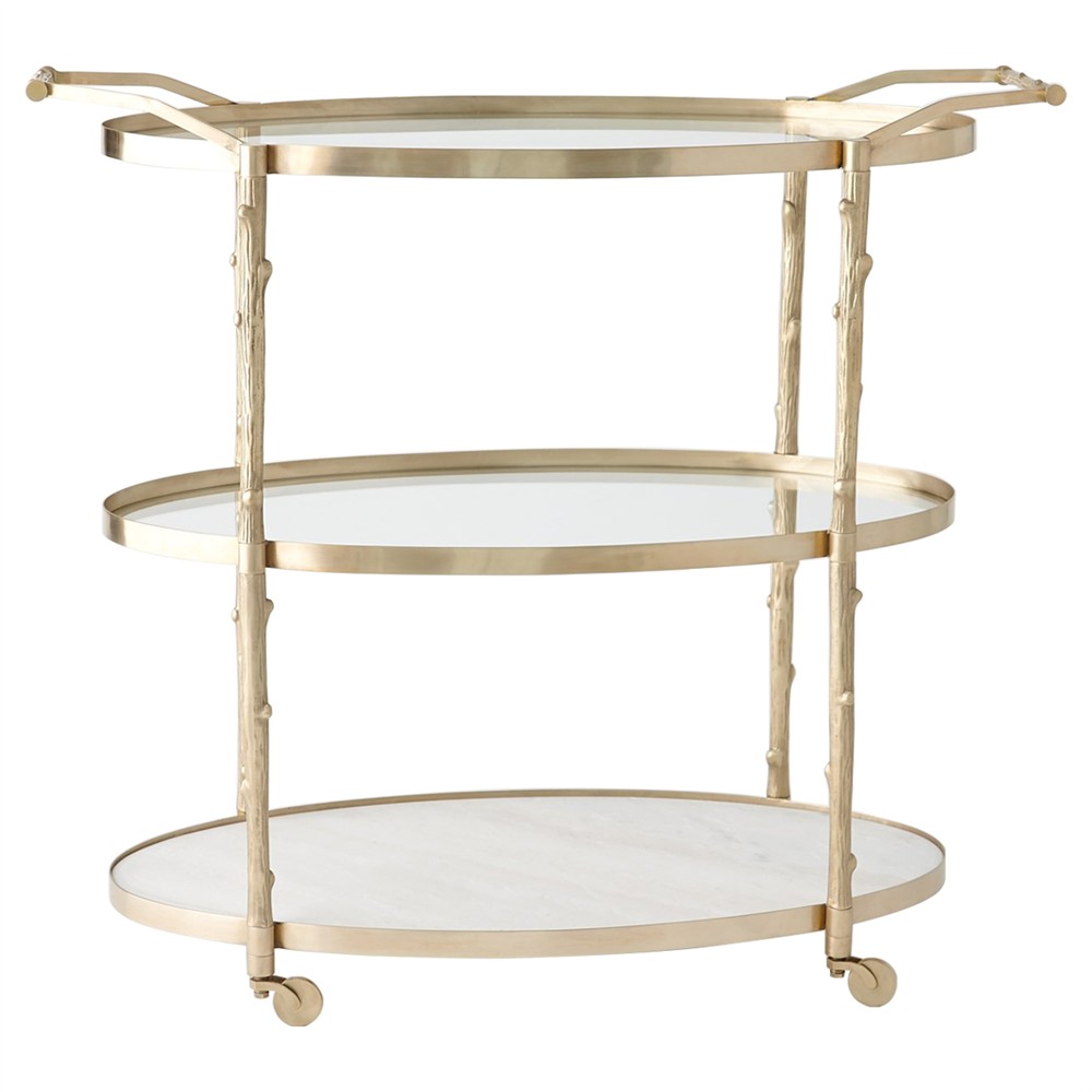 Wesley Modern Classic Antique Brass Twig Bar Cart|