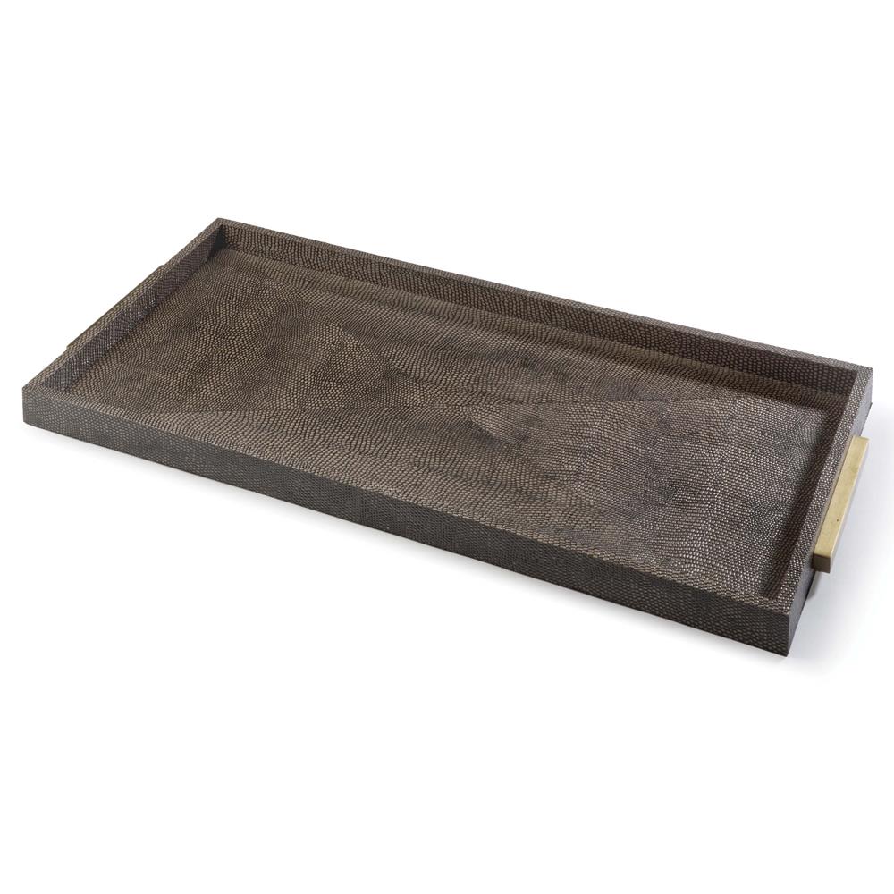 Modern Classic Brown Wood Shagreen Wrapped Rectangular Tray|