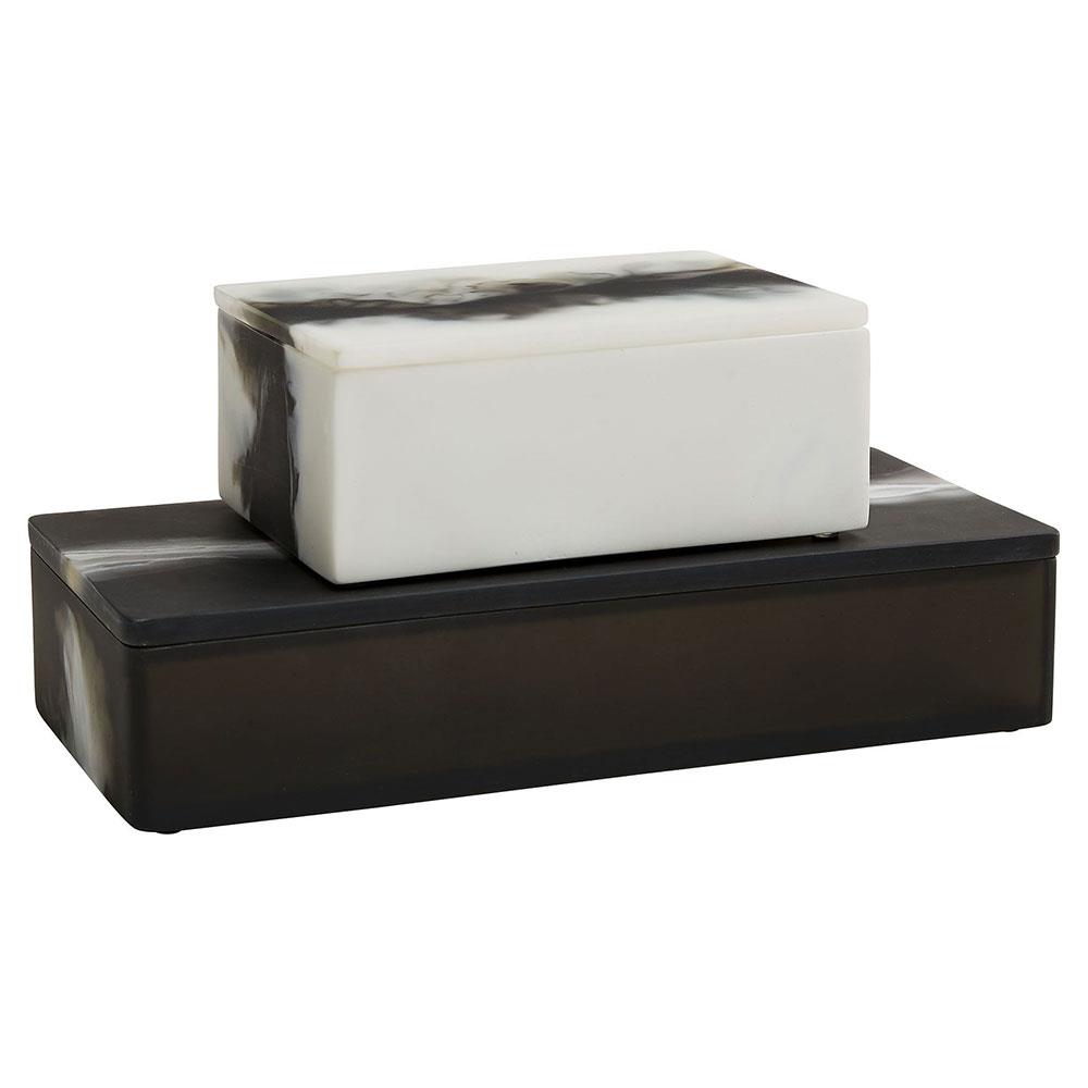 Hollie Modern Black And White Resin Decorative Boxes - Set of 2|