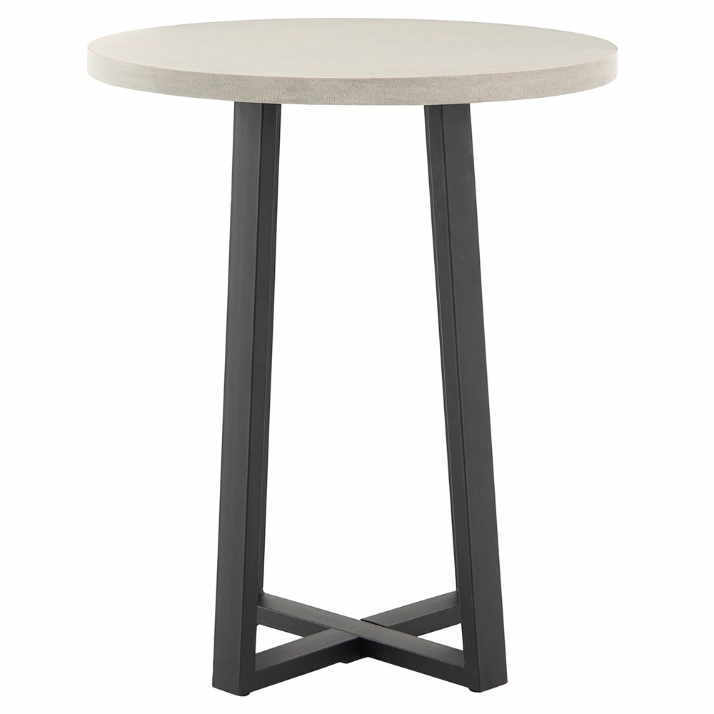 Maceo Modern Classic Grey Stone Black Iron Round Outdoor Counter Table - 30"W|